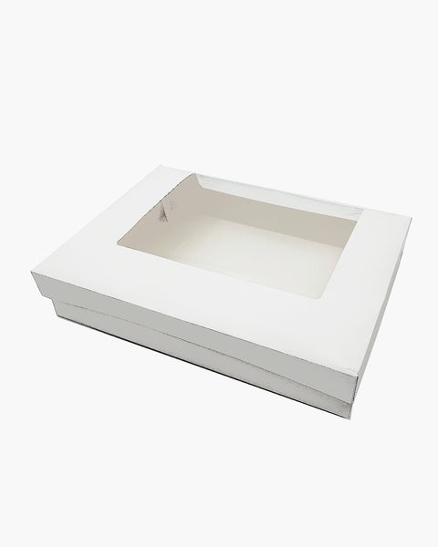 White Cake Box w/window 19x14x4 50ct. RPC